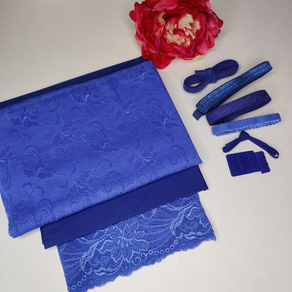 Bra + panties diy sewing set / creative sewing package with <tc>lace</tc> and microfiber, jeans blue. Lingerie sewing kit with stretch lace IDnsx1