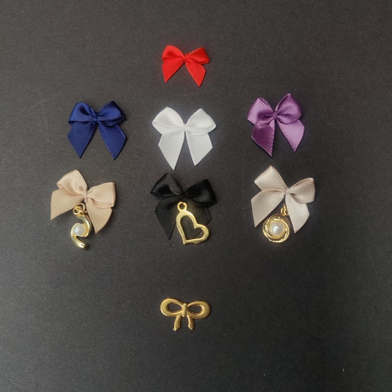 Satin bows, set of 10, bows. black/black, cream, beige, ret/red, blue/blue, rose/silver peony IDrsx18