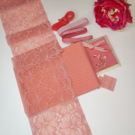 Sewing set for bra and panties / sewing package with <tc>lace</tc> coral IDnsx1