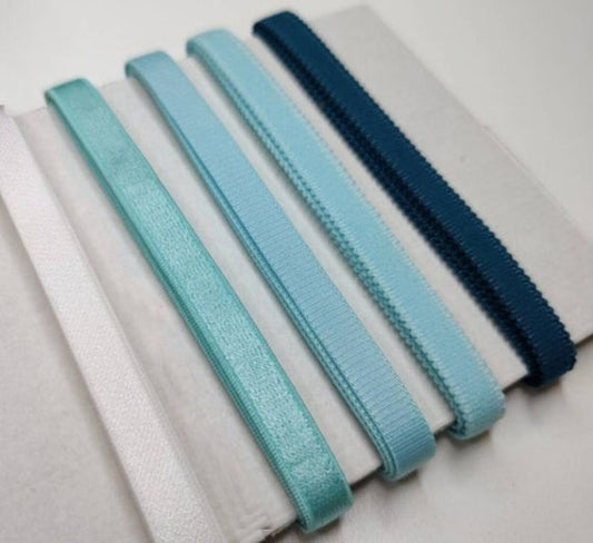 10 mm BH-Trägerband , Trägergummi in Weiß, aqua, ocean blue, petrol/ strap elastic 1 cm IDtrx20