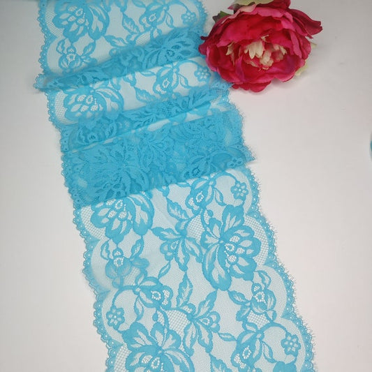 Wide elastic <tc>lace</tc> turquoise/turquoise, eyelashes. Price per 1/2 meter IDsx4