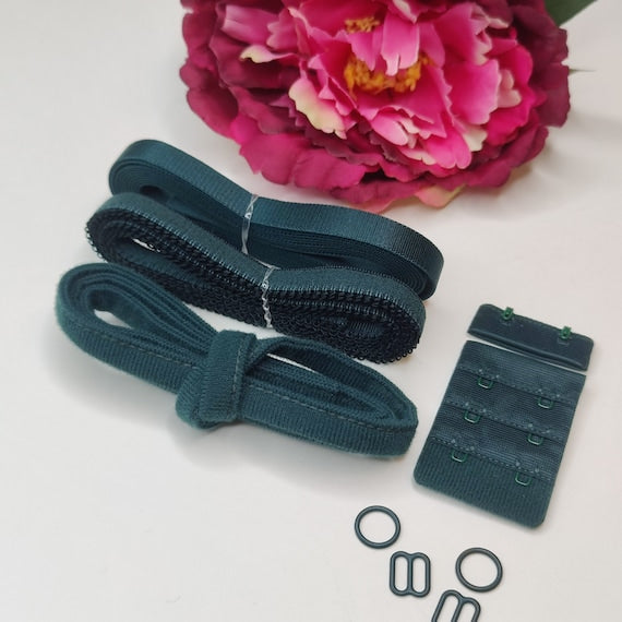 Haberdashery sewing set bra with underwire band, strap, underbust band and bra fastener, rings and slider pine green IDbhkwx7