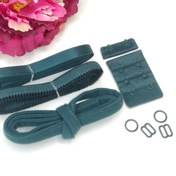 Haberdashery sewing set bra with underwire band, strap, underbust band and bra fastener, rings and slider pine green IDbhkwx7