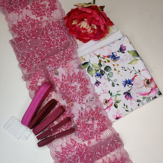 Conjunto de costura DIY sujetador + bragas / paquete de costura para coser tu propia lencería<tc>Encaje</tc> y microfibra flor sueño/flamenco IDnsx1