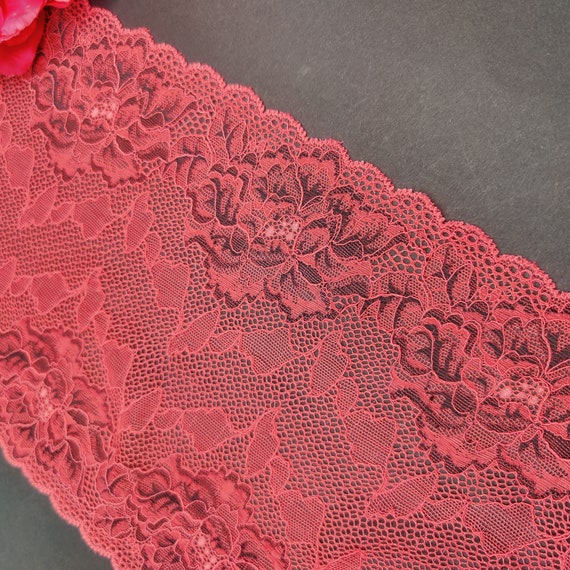 elastische Spitze in rosa/schwarz Coral