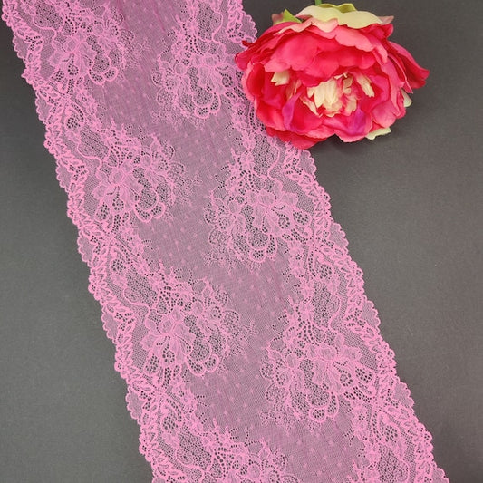 Breite elastische Spitze in Azalia rosa / pink, Preis per 1/2 Meter IDsx4