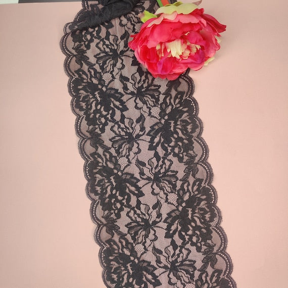 Wide elastic <tc>lace</tc>/ <tc>lace</tc>nband black, price per 1/2 meter. Sold by the meter IDsx4