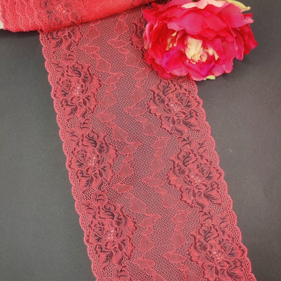 elastische Spitze in rosa/schwarz Coral