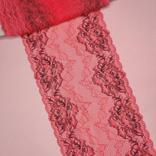 elastic <tc>lace</tc> in pink/black, coral pink. Price per 1/2 meter IDsx4