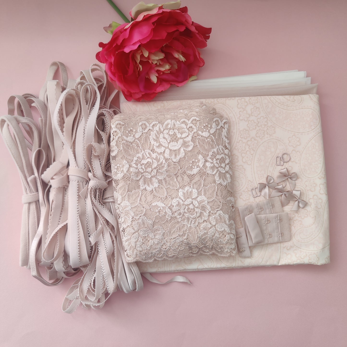 BH + Höschen DIY Nähset / Kreativnähpaket mit Spitze und Mikrofaser, silver peony IDnsx1