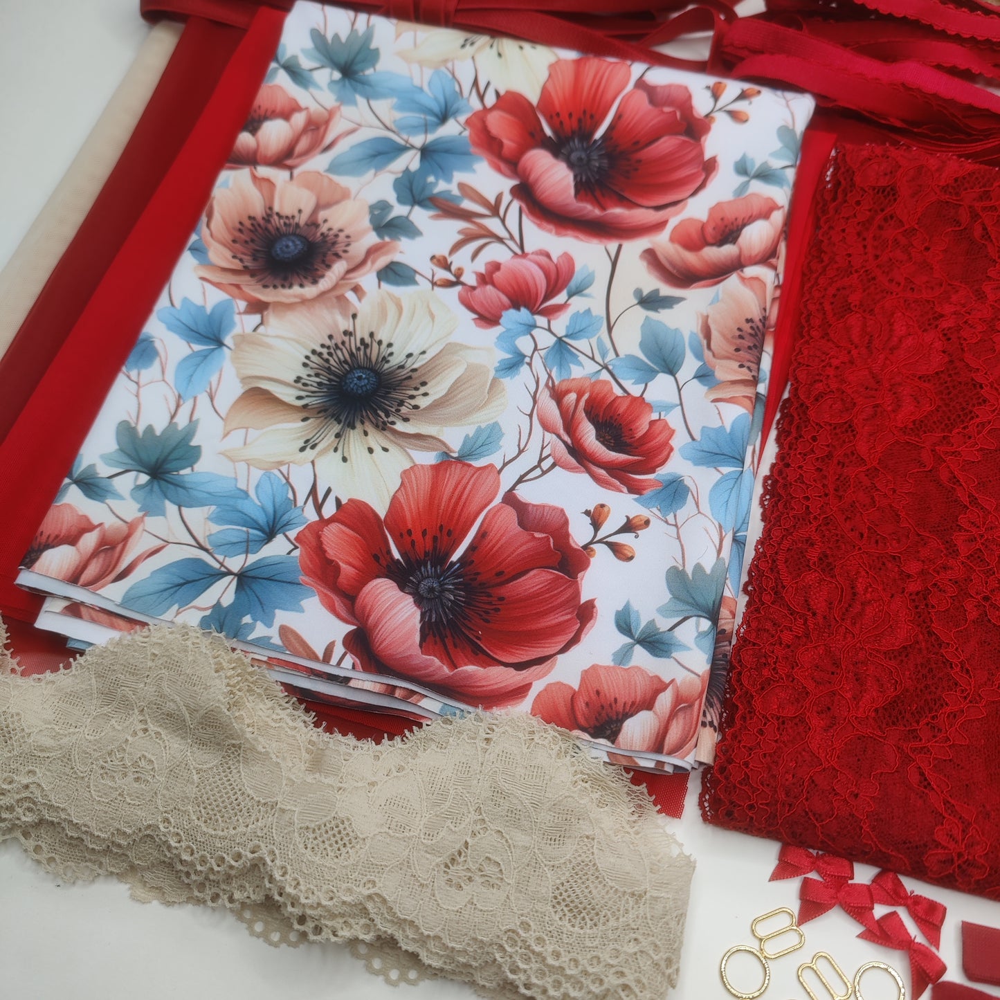 November Special. Sewing kit for 2 bras and panties or sewing package with elastic lace, microfiber, powernet, and tulle. Autumn blossom. IDnsx1