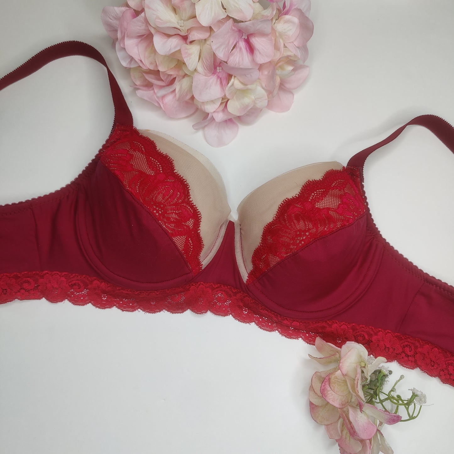 Sewing kit for 2x bras and panties or sewing package with elastic <tc>lace</tc>, microfiber and powernet. Raspberry. Sew your own bra and panties. IDnsx1