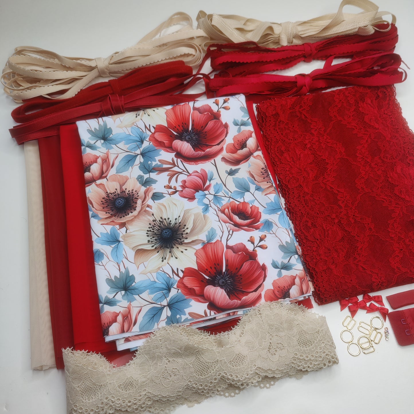 November Special. Sewing kit for 2 bras and panties or sewing package with elastic lace, microfiber, powernet, and tulle. Autumn blossom. IDnsx1