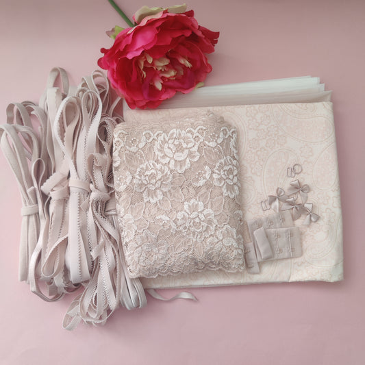 BH + Höschen DIY Nähset / Kreativnähpaket mit Spitze und Mikrofaser, silver peony IDnsx1