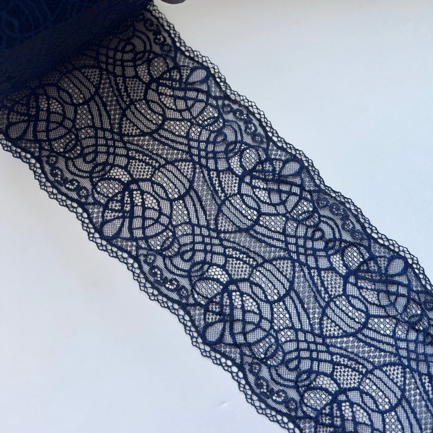scalloped stretch lace dark blue