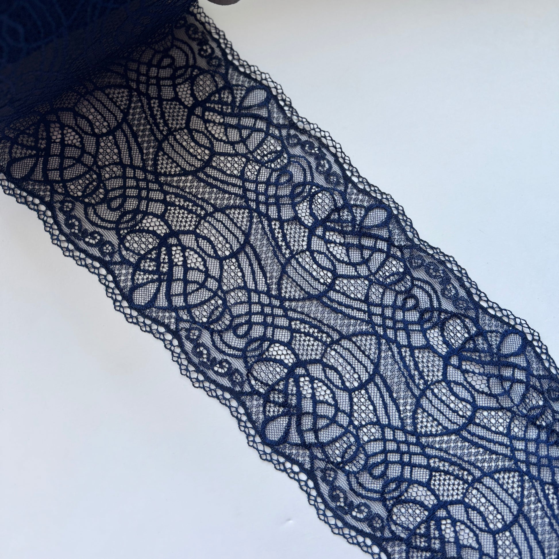 scalloped stretch lace dark blue