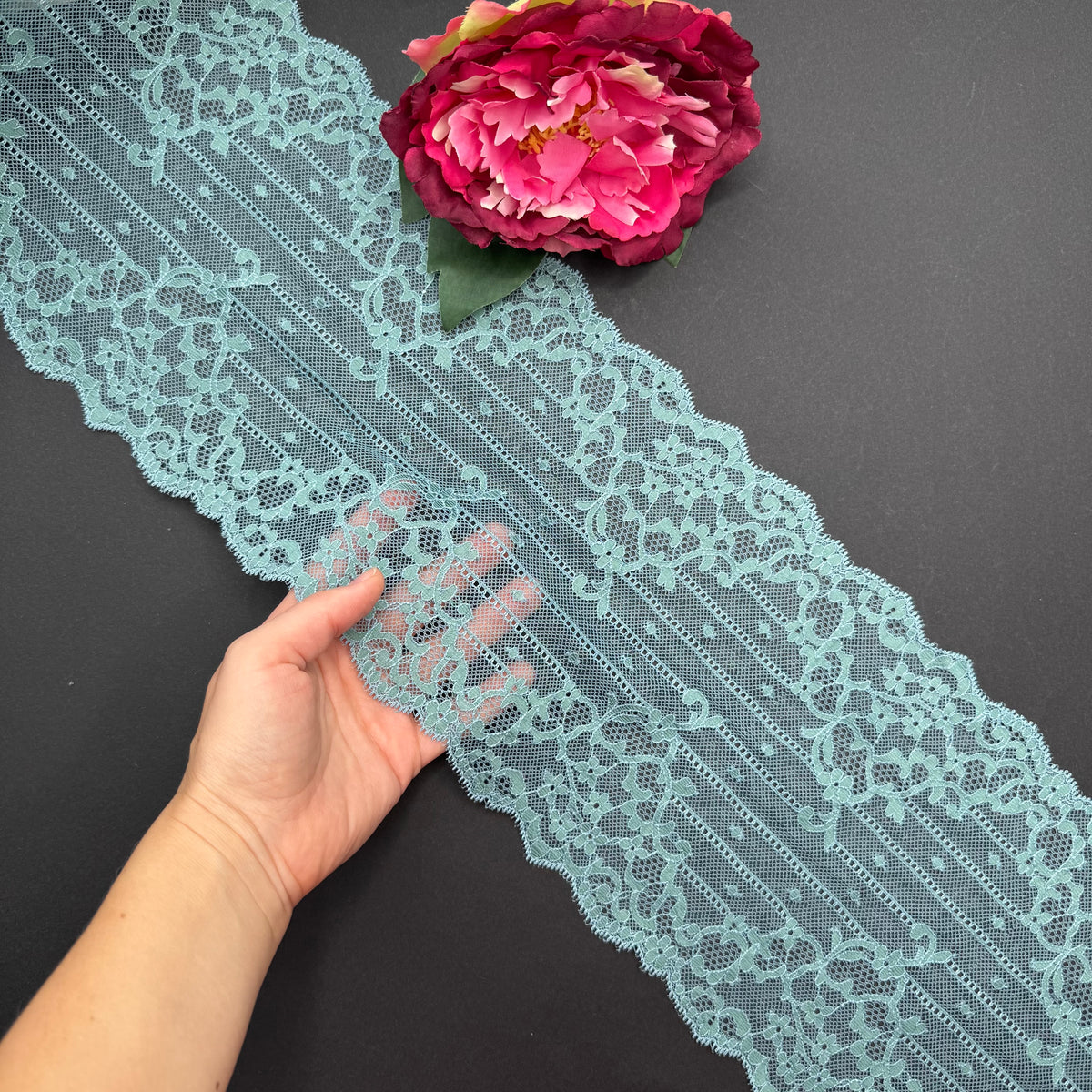 stretch gallon lace peacock
