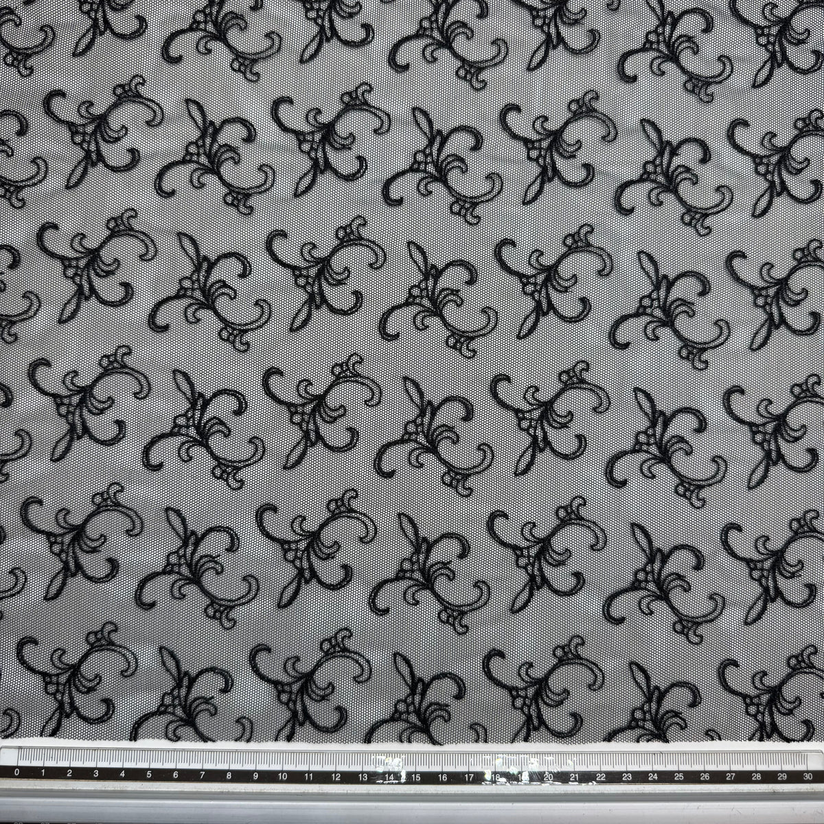 stretch mesh black leaves