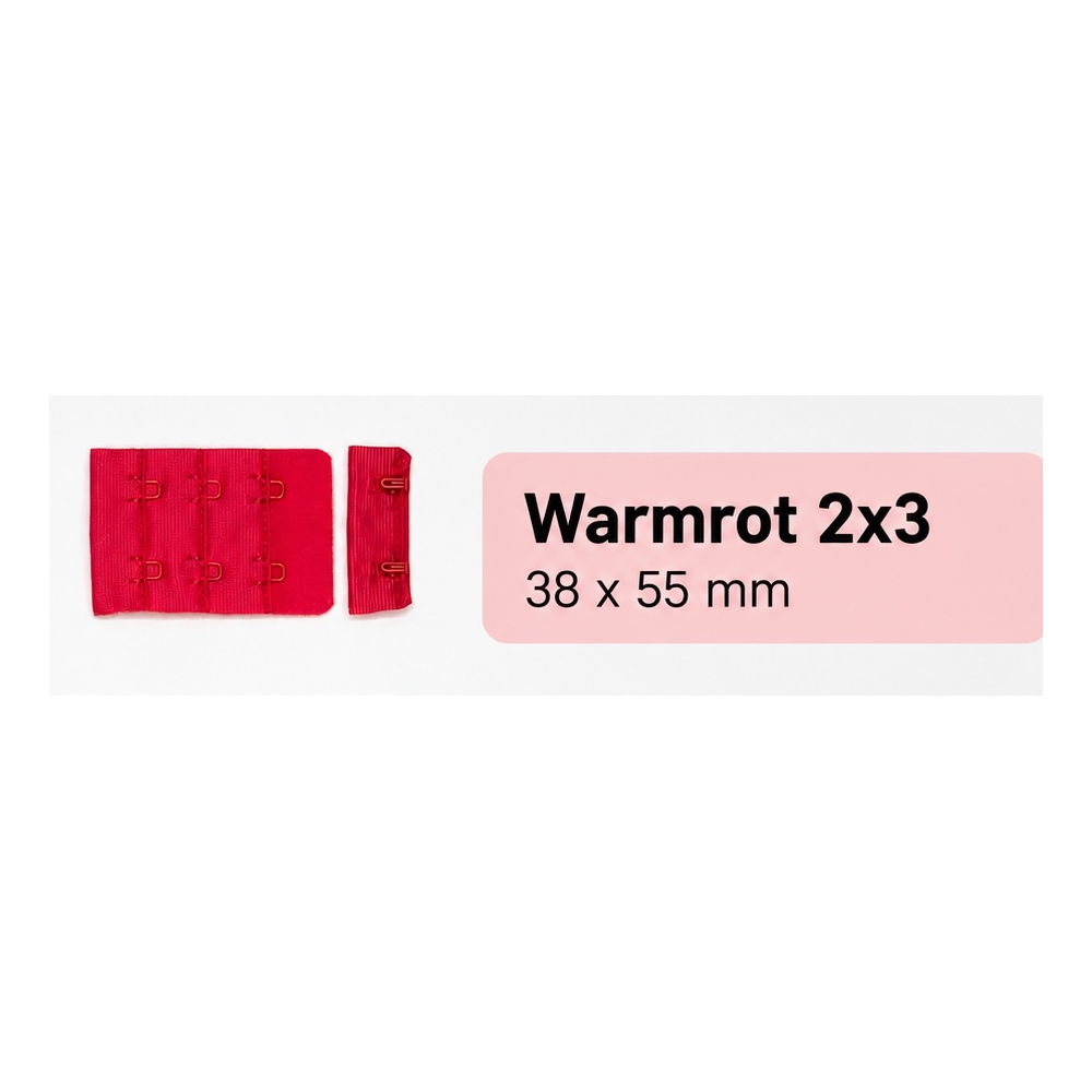 Cierre de sujetador 2x3 y 2x2 | Rojo, rojo oscuro, naranja | Ganchos y ojales de sujetador en rojo, rojo oscuro y naranja