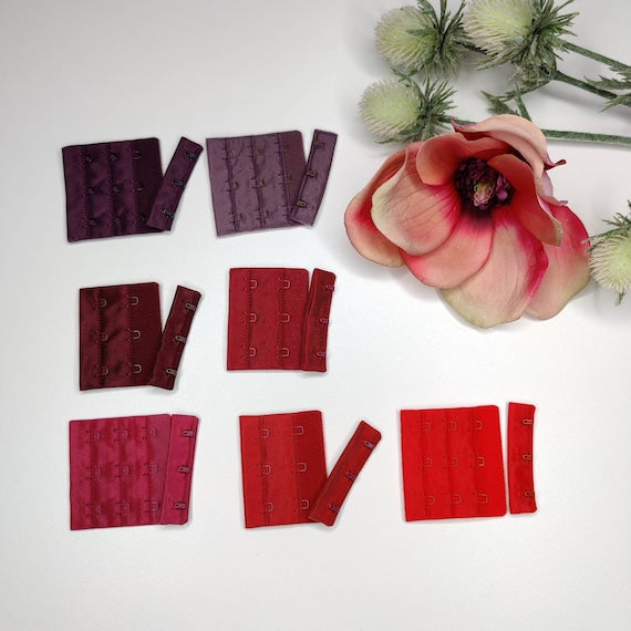 BH-Verschluss 3x3 & 3x2 – Rot, Burgundy, Beere, Lila – Haken & Ösen für BH, Body & Korsett
