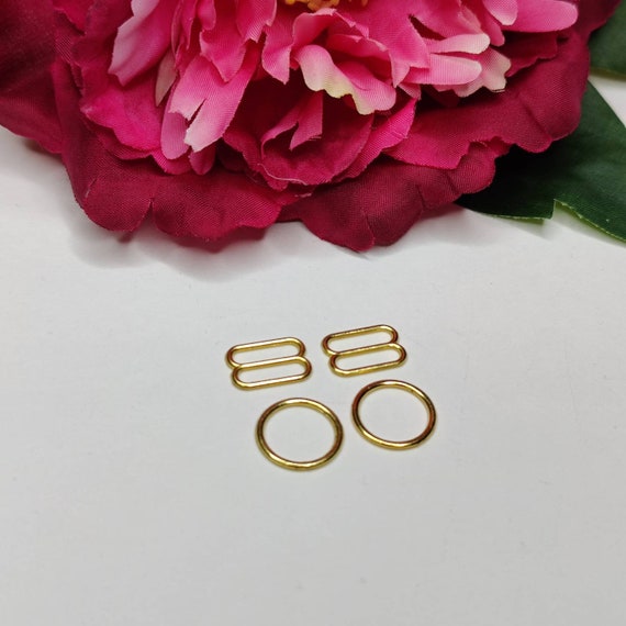 12 mm Ringe und Schieber für Trägerband, Schulterband, Trägergummi Metall, silber / gold IDrsx18 LingerieMeMade