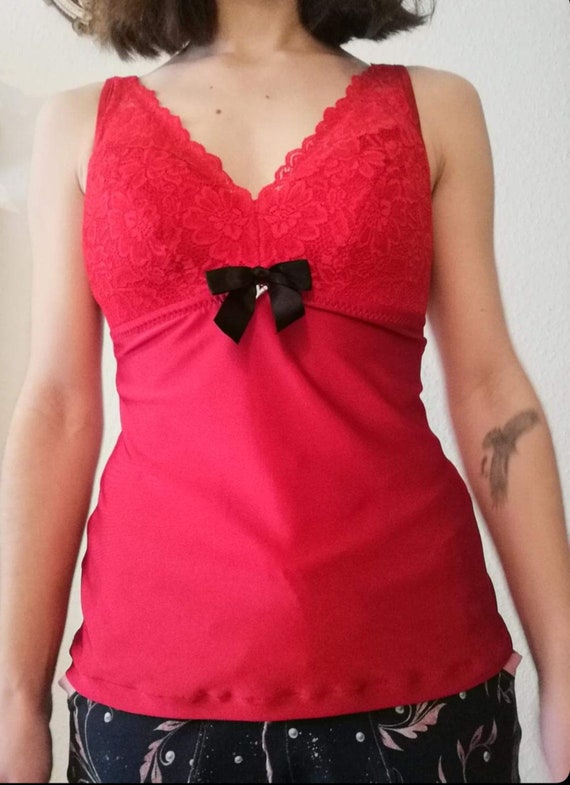 Nähset für BH Hemd Vanessa / Nähpaket mit Spitze und Mikrofaser rot IDvx21 LingerieMeMade