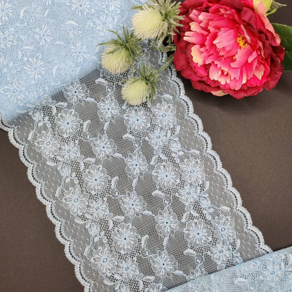 elastic <tc>lace</tc> floral blue, price per 1/2 meter IDsx4