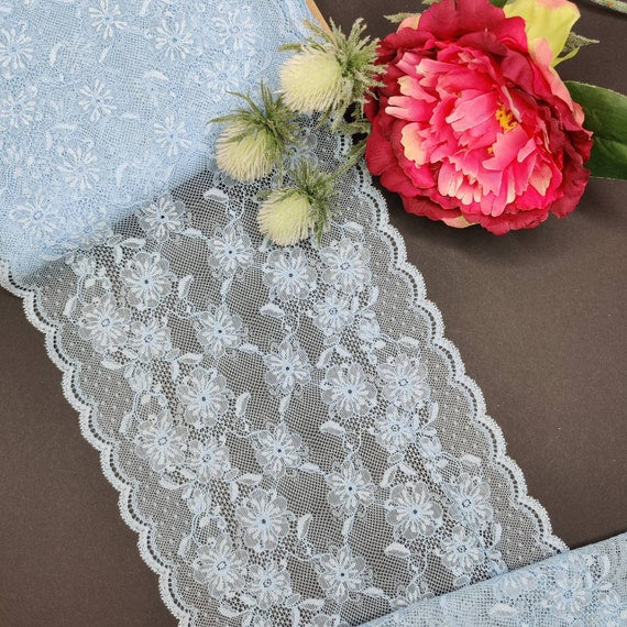 elastic <tc>lace</tc> floral blue, price per 1/2 meter IDsx4