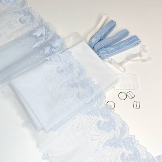Bra sewing kit with embroidery lace e.g. Black Beauty Bra light blue IDbbbx12