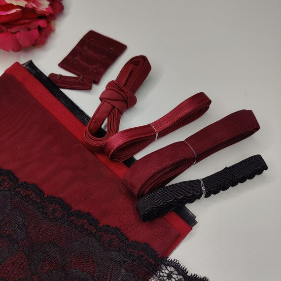 Kit da cucito fai da te reggiseno + mutandine Vineyard, kit da cucito lingerie pizzo e tulle