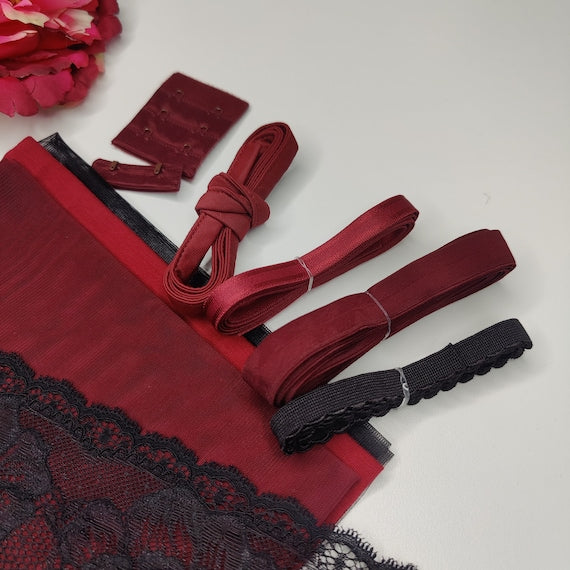 Kit da cucito fai da te reggiseno + mutandine Vineyard, kit da cucito lingerie pizzo e tulle