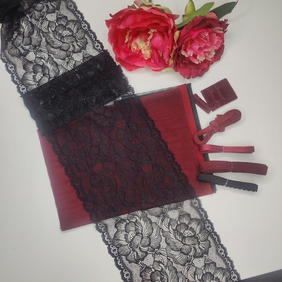 Kit da cucito fai da te reggiseno + mutandine Vineyard, kit da cucito lingerie pizzo e tulle