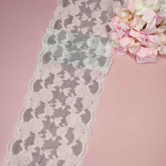 Fine, high-quality, elastic <tc>lace</tc> ecru/grey, price per 1/2 meter IDsx4