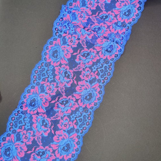 élastique <tc>Dentelle</tc>, <tc>Dentelle</tc>nbordure vendu au mètre en bleu rose, prix au 1/2 mètre IDsx4