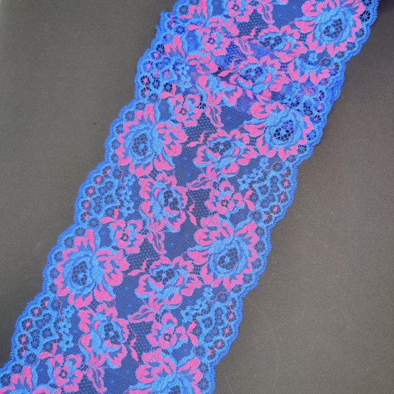 élastique <tc>Dentelle</tc>, <tc>Dentelle</tc>nbordure vendu au mètre en bleu rose, prix au 1/2 mètre IDsx4