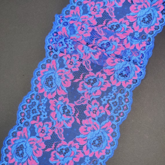 elastic <tc>lace</tc>, <tc>lace</tc>nborder sold by the meter in blue pink, price per 1/2 meter IDsx4