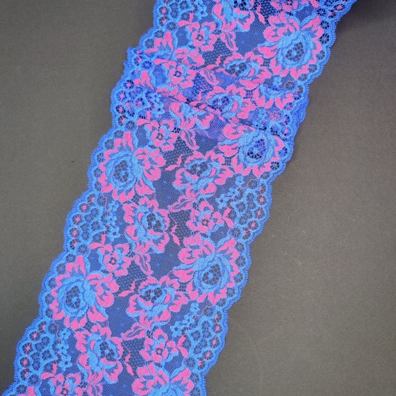 elastic <tc>lace</tc>, <tc>lace</tc>nborder sold by the meter in blue pink, price per 1/2 meter IDsx4