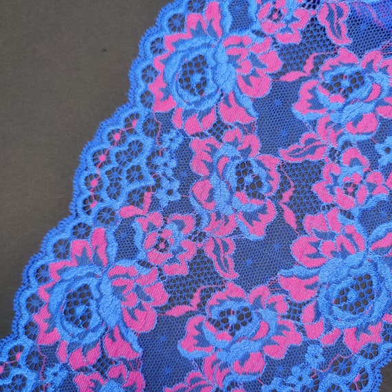 élastique <tc>Dentelle</tc>, <tc>Dentelle</tc>nbordure vendu au mètre en bleu rose, prix au 1/2 mètre IDsx4